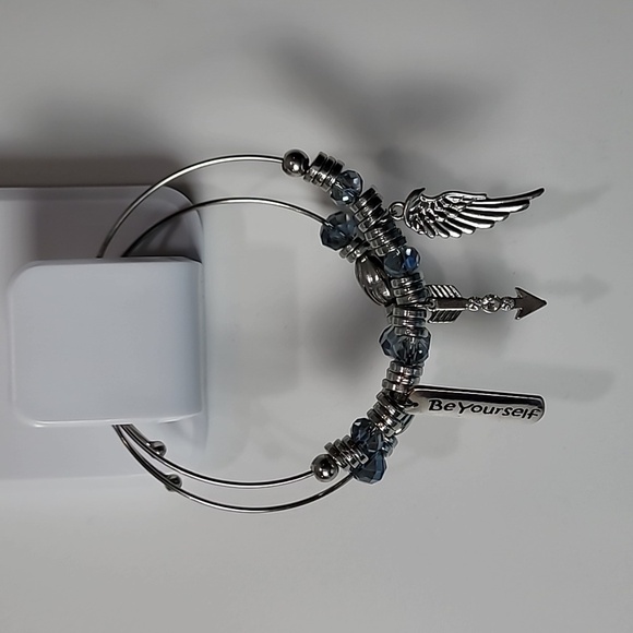 Silver Bracelet Set Blue Beads & Silver Rings with Charms - Picture 7 of 7